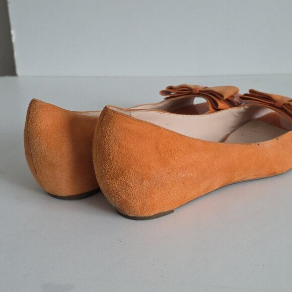 FRANCO SARTO | Open Toe Flats Orange Suede Patent Lather Bow Sz 9M - Picture 3 of 6